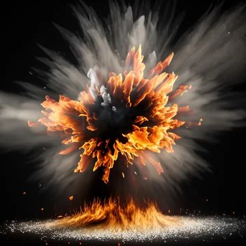 Fire dust exploding fire explosion or fiery explosion against Black backgroun Stock Photos