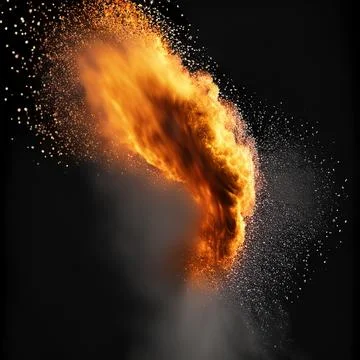 Fire dust exploding fire explosion or fiery explosion against Black backgroun Stock Photos
