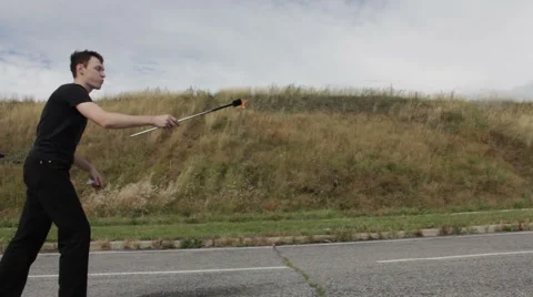 The fire eater, he singed his face due to a trick Stock Footage 67961705