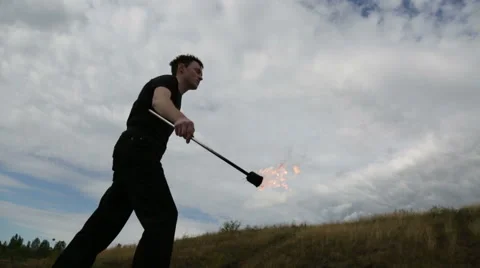 The fire eater, spitting fire Stock Footage 67961163