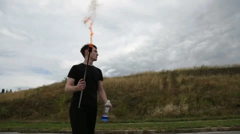 The fire eater, spitting fire Stock Footage 67961169