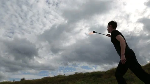 The fire eater, spitting fire Stock Footage 67961186