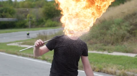 The fire eater, spitting fire Stock Footage 67961202