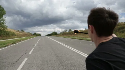 The fire eater, spitting fire Stock Footage 67961209