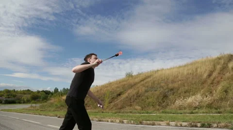 The fire eater, spitting fire Stock Footage 67961257