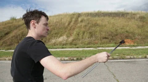 The fire eater, spitting fire Stock Footage 67961261