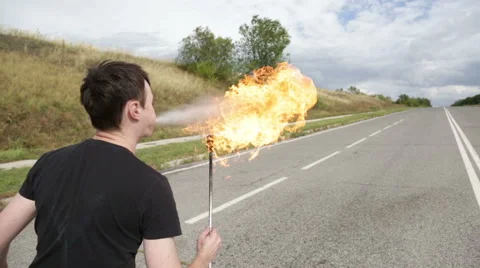 The fire eater, spitting fire Stock Footage 67961286