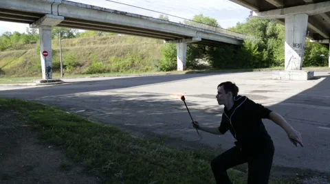 The fire eater, spitting fire Stock Footage 67961328