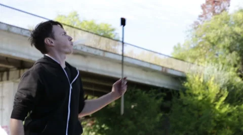 The fire eater, spitting fire Stock Footage 67961355