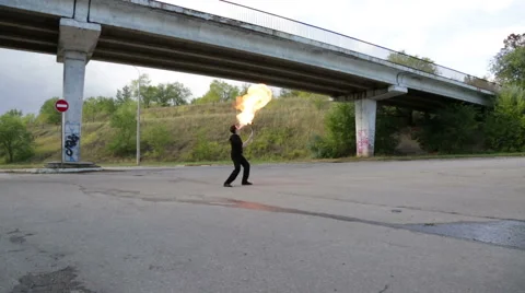 The fire eater, spitting fire Stock Footage 67961384