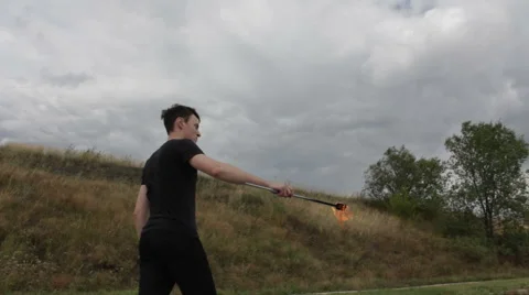 The fire eater, spitting fire Stock Footage 67961471