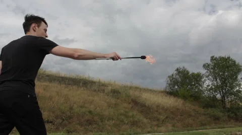 The fire eater, spitting fire Stock Footage 67961483