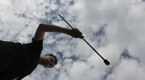 The fire eater, spitting fire Stock Footage 67961513