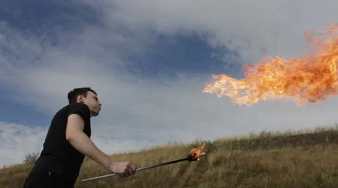 The fire eater, spitting fire Stock Footage 67961531