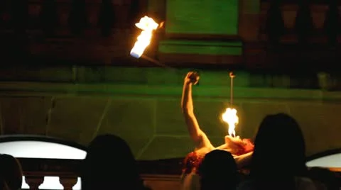 Fire Eating Female Performer Stock Footage 10892835