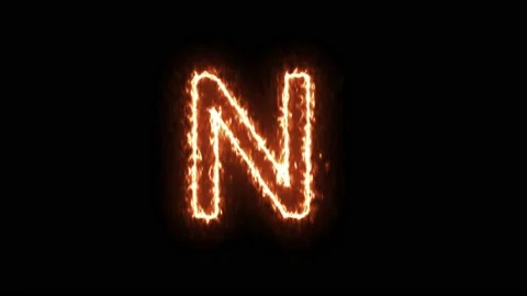 Fire Effect Text Flames Alphabets N Isolated on Black Background Stock Footage 171864029