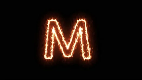 Fire Effect Text Flames Alphabets M Isolated on Black Background Stock Footage 171864030