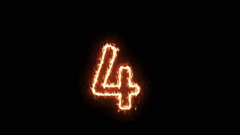 Fire Effect Text Flames Number 4 Isolated on Black Background Stock Footage 171864606