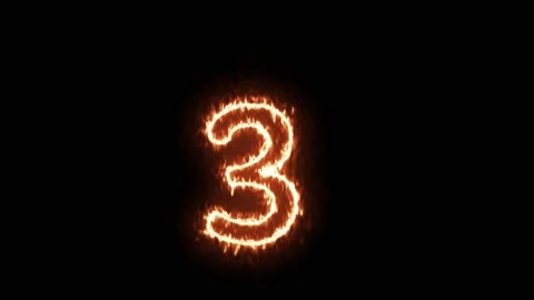Fire Effect Text Flames Number 3 Isolated on Black Background Stock Footage 171864610