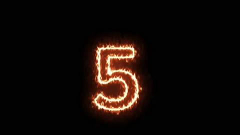 Fire Effect Text Flames Number 5 Isolated on Black Background Stock Footage 171864614