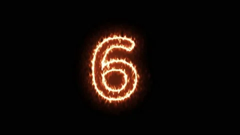 Fire Effect Text Flames Number 6 Isolated on Black Background Stock Footage 171864735