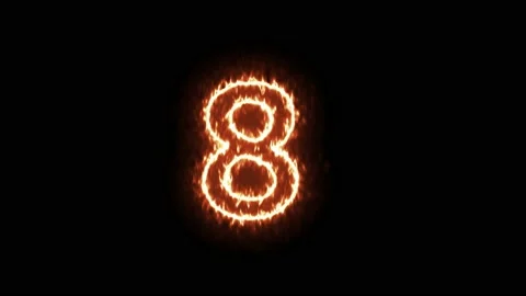 Fire Effect Text Flames Number 8 Isolated on Black Background Stock Footage 171864772