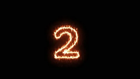 Fire Effect Text Flames Number 2 Isolated on Black Background Stock Footage 171864785