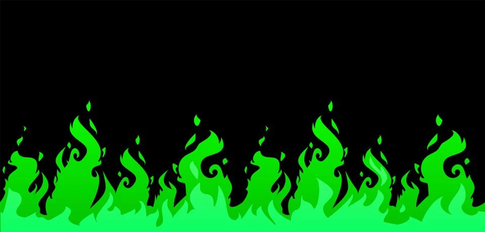 Fire effect. Vector illustration of banner with bright green fire on isolated Stock Illustration