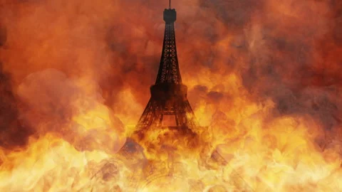 Fire at the Eiffel Tower in Paris Riot War Natural Disaster Stock Footage 294360312