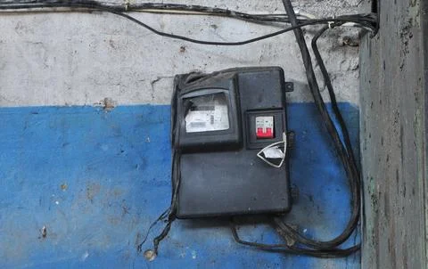 Fire. Electric meter burned out Stock Photos