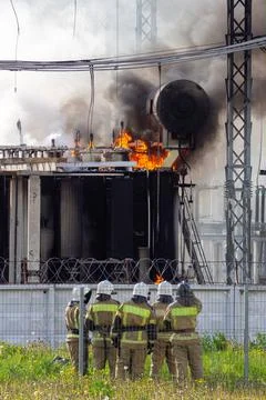 Fire on electrical substation Stock Photos