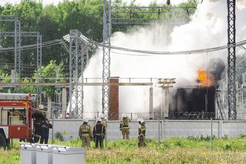 Fire on electrical substation Stock Photos