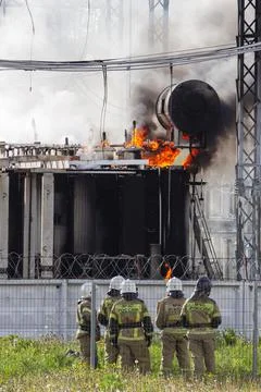 Fire on electrical substation Stock Photos