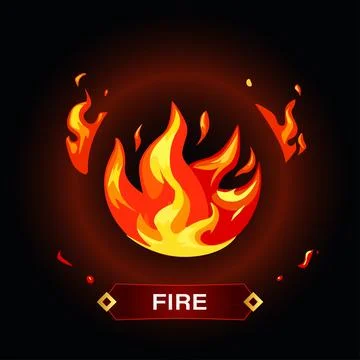 Fire Element Icon with Flames, Fantasy Energy Symbol Illustration
