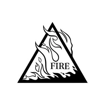 Fire element  Triangle with flame and text "FIRE" Stock Illustration
