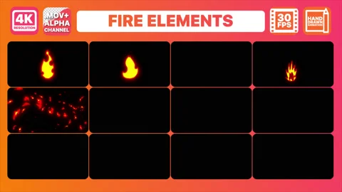 Fire Elements And Transitions Pack Stock Footage 130738554