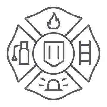 Fire emblem thin line icon, symbol and firefighter, fire badge sign, vector Stock Illustration
