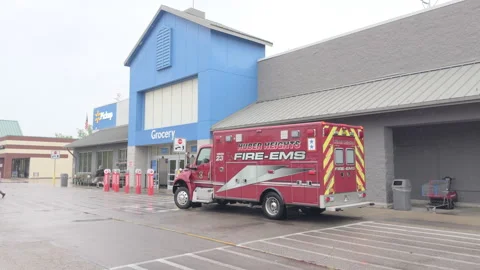 Fire EMS vehicle outside of Walmart in Huber Heights 4k 스톡 동영상 342776966