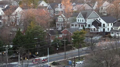 Fire engine and ambulance hurry to accident driving along road Stock Footage 328634080