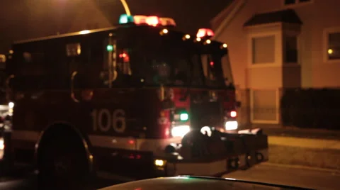 Fire engine and lights at night Stock Footage 42266139
