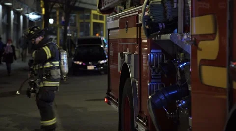 Fire Engine Arrives at Call Stock Footage 46837264