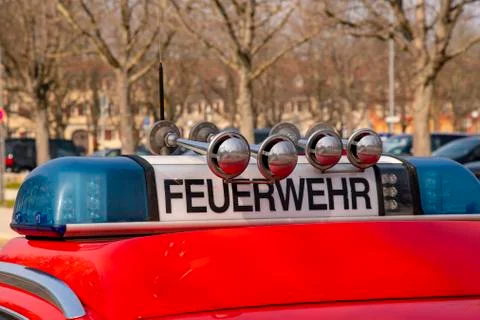 Fire engine blue light, siren and the inscription fire department Stock Photos