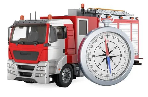 Fire engine with compass, 3D rendering Illustrazione stock