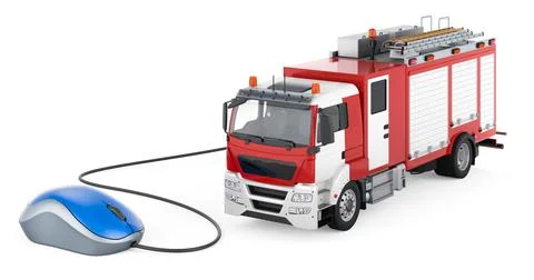 Fire engine with computer mouse, 3D rendering Stock Illustration