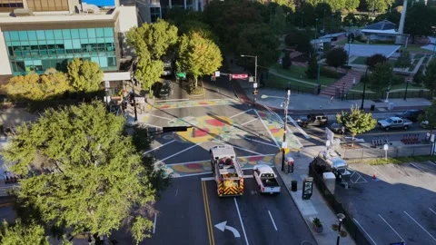 Fire Engine Crossing a Painted Intersection in Atlanta Stock Footage 348971611