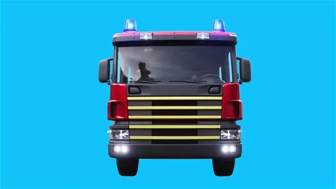Fire engine driving fast. realistic flashing lights. 4K green screen isolate Stock Footage 328544361