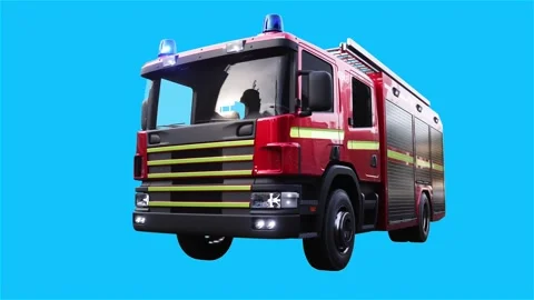 Fire engine driving fast. realistic flashing lights. 4K green screen isolate Stock Footage 328544399