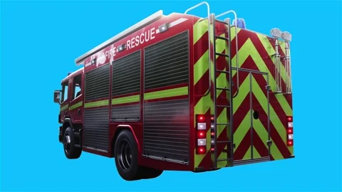 Fire engine driving fast. realistic flashing lights. 4K green screen isolate Stock Footage 328544426