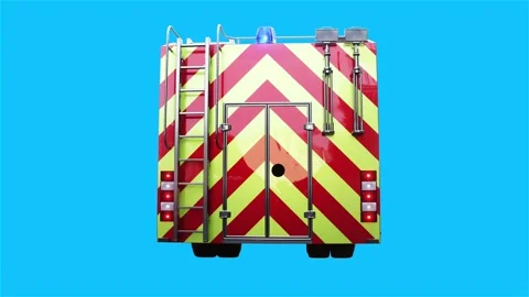 Fire engine driving fast. realistic flashing lights. 4K green screen isolate Stock Footage 328544439