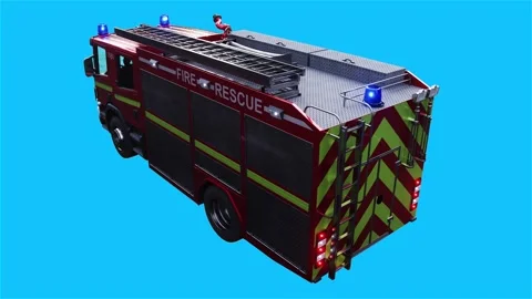 Fire engine driving fast. realistic flashing lights. 4K green screen isolate Stock Footage 328544505